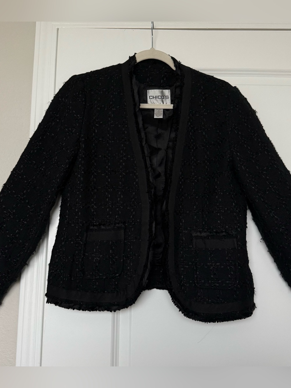 Chico's Black Textured Tweed Open-Front Blazer - Size 1